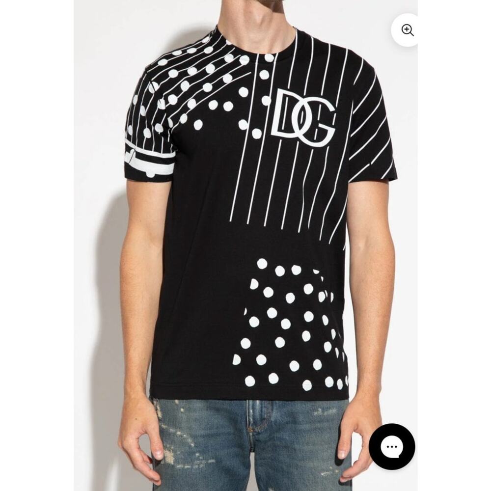 Dolce & Gabbana T-Shirt Polka Dot Stripe Logo Size EU 48 Black White - Picture 5 of 5
